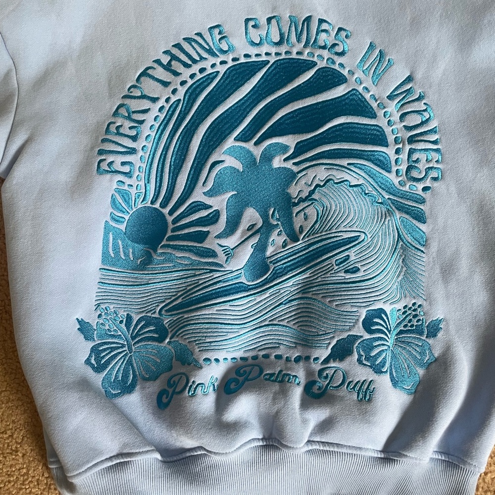 Blue Pink Palm Puff Hoodie